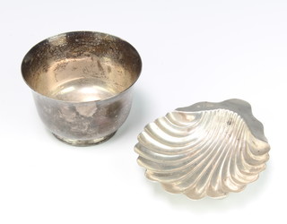 A silver bowl with flared lip Sheffield 1945 together with a ditto shell shaped butter dish 213 grams 