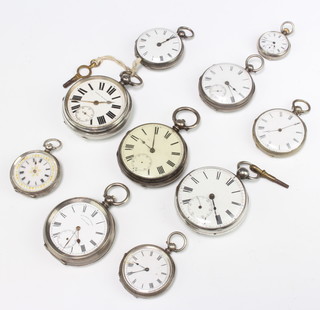 An Edwardian silver pocket watch and 9 silver pocket watches (10)