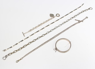 A silver flat link necklace, bracelet, an Albert and 1 other bracelet, 125 grams