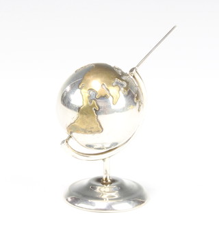 A Mexican silver model of a globe with bell interior 8cm 