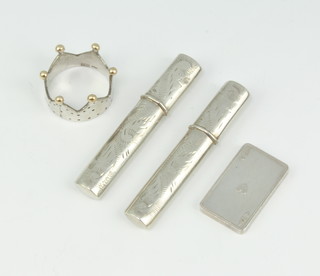 A silver model of a playing card - the Ace of Hearts, a silver crown and 2 silver pencil holders 24 grams 