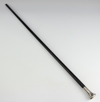 A  Victorian ebonised walking cane with a chased silver knop London 1862