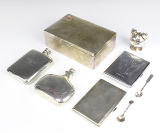 A rectangular silver plated cigar  box and minor plated items