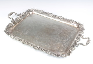 A silver plated 2 handled tray with vinous decoration 70cm 