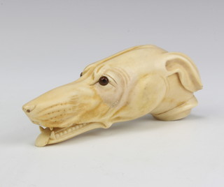 A Victorian carved ivory parasol handle in the form of a hound with open mouth 13cm 