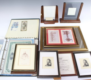 A quantity of framed banknotes and 2 albums of banknote designs and related ephemera including 3 engravings of her Majesty Queen Elizabeth II 