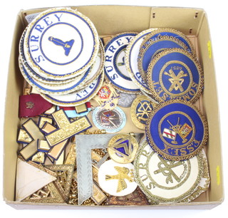 A quantity of gilt metal Masonic sash jewels etc including embroidered badges 