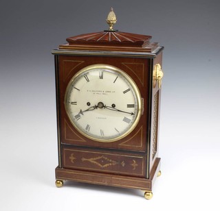 A Regency double fusee striking bracket clock, the 18cm dial marked R H Halford and Sons 41 Pall Mall London, contained in a mahogany and brass inlaid case with pineapple finial, brass ring drop handles and 14.5cm plain brass back plate 