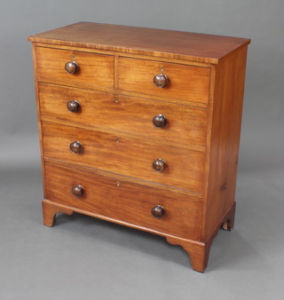 A Victorian mahogany chest of 2 short and 3 long drawers with tore handles, raised on bracket feet, the interior marked from R Cooper Furniture and Carpet Warehouse, West Street, Faversham, 104cm x 94cm x 47cm  