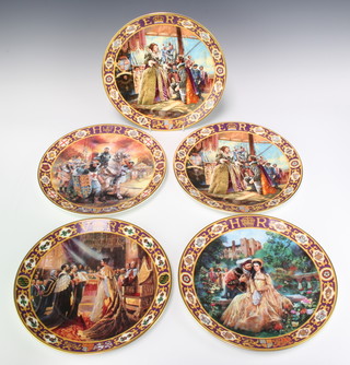 Five Royal Doulton plates "Kings and Queens of the Realm" 26cm diam