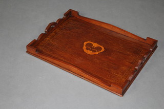 An Edwardian Art Nouveau rectangular inlaid mahogany twin handled tea tray 5cm x 52.5cm x 38cm 