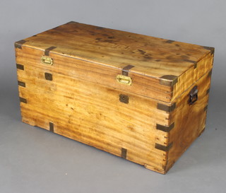 A 19th Century camphor and brass banded military coffer with hinged lid 53cm x 101cm x 56cm