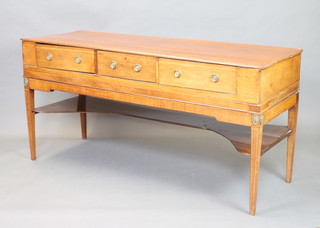 A 18th Century square inlaid mahogany piano case converted to a sideboard fitted 3 drawers and raised on square tapered supports 81cm h x 164cm w x 58cm d 