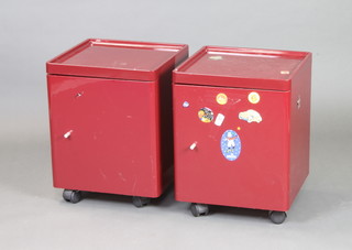 A pair of red lacquered bedside cabinets 51cm x 39cm x 40cm 