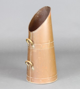 A waisted copper coal hod 53cm x 15cm x 20cm 