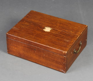 An Edwardian light oak canteen box with brass swan neck drop handles 16cm x 43cm x 33cm 