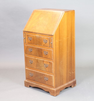 A Queen Anne style walnut bureau with fall front above 4 long graduated drawers raised on bracket feet (some contact marks in places) 100cm x 51cm x 42cm 