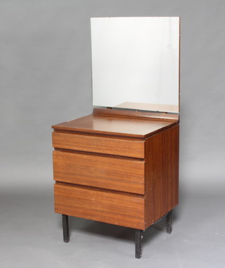 Mid Century, a teak dressing chest of 3 long drawers with mirror over 126cm h x 47cm w x 45cm d