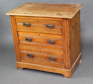 An Edwardian satinwood chest of 3 long drawers, 83cm h x 83cm w x 53cm