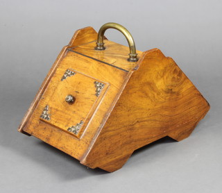 An Edwardian wedge shaped walnut and brass  mounted coal box 36cm h x 57cm w x 32cm d (no shovel) 