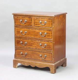 A Georgian style inlaid and crossbanded mahogany chest of 2 short and 3 long drawers on bracket feet 74cm h x 72cm w x 41cm d 