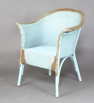 A blue painted Lloyd Loom tub back chair