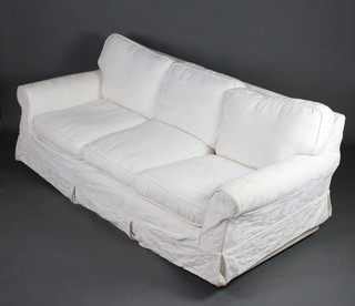 A Marks and Spencer 3 seat sofa upholstered in white material 71cm h x 204cm w x 91cm d (some slight stains in places)