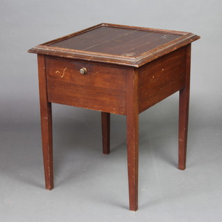A rectangular mahogany lamp table the  base with fall front and cupboard 64cm h x 59cm w x 51cm d 