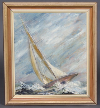 Sylvia '68, oil on canvas, signed and dated, "A Yacht in Choppy Seas" 39cm h x 34cm w