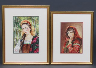 CA '99, watercolour, monogrammed and dated, "Portrait of a Young Girl" 24cm h x 16cm w, and one other 29cm h x 20cm w 