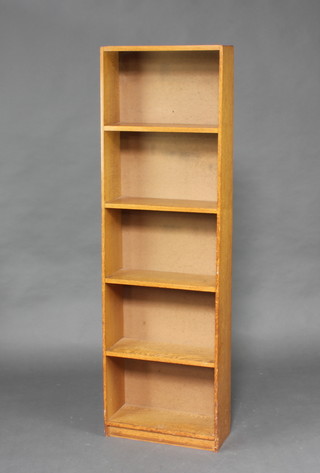A light oak range of 5 shelves 150cm h x 45cm w x 15cm d 