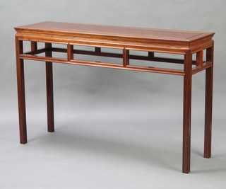 A rectangular Padauk altar table, raised on square supports 86cm h x 127cm w x 41cm d 