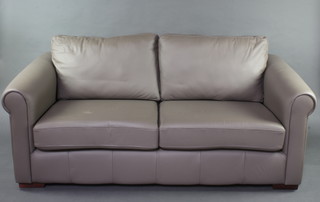 A 2 seat sofa upholstered in grey leather 72cm h x 188cm w x 95cm d 
