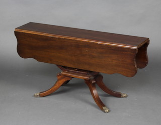 A Georgian style mahogany pedestal drop flap occasional table raised on a pillar and tripod base 48cm h x 91cm w x 20cm 