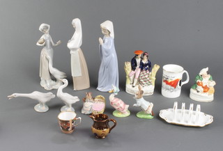 A Staffordshire group of a seated lady and gentleman 15cm and minor decorative china 