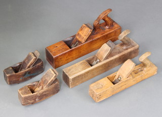 3 wooden jack planes and 2 wooden moulding planes 