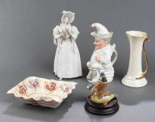 A Victorian Staffordshire Mr Punch Toby jug with hat 30cm and minor decorative china  (The Toby jug is restored) 