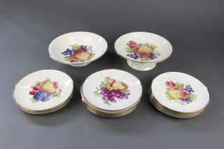 A Bavarian part dessert service comprising 2 tazza and 12 plates decorated with fruit