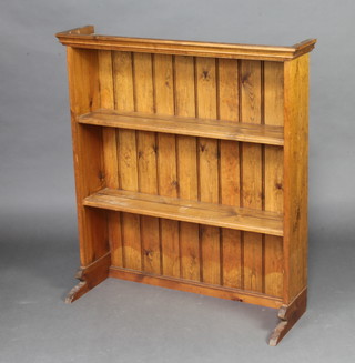 A pine dresser top with moulded cornice fitted 2 shelves 102cm h x 92cm w x 31cm d 