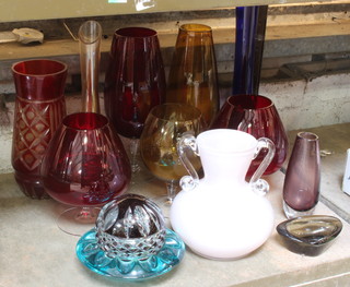 A Studio blue glass vase, minor studio glassware