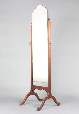 A 1930's plate frameless cheval mirror contained in a mahogany swing frame 159cm h x 43cm x 48cm 