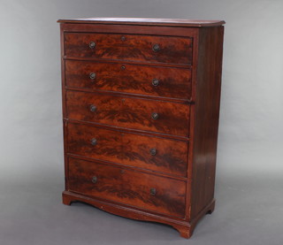 A 19th Century Continental mahogany chest of 5 long drawers with brass ring drop handles, raised on bracket feet 138cm h x 103cm w x 46cm d 