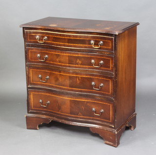 A Georgian style mahogany chest of serpentine outline fitted 4 long drawers on bracket feet 80cm h x 65cm w x 40cm d (some water damage to the top) 