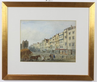 C H Mathews 1847, watercolour signed, London market scene with figures 24cm x 32cm 