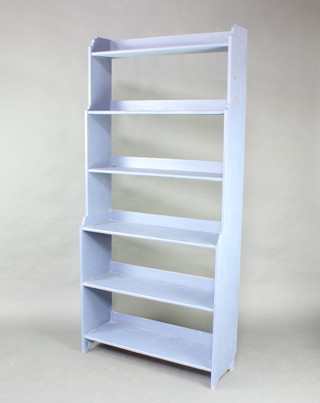 A blue painted 6 tier waterfall bookcase 188cm x 92cm x 32cm 