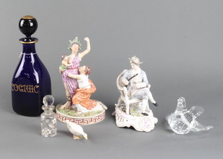 A 19th Century German group of a classical lady with child and attendant, ditto of a seated gentleman and minor china and glass 