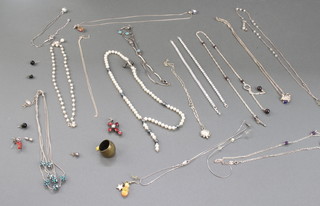 A silver paste set line bracelet, a ditto and minor costume jewellery 