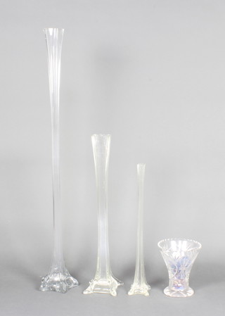 A cut glass tapered vase and 3 other specimen vases