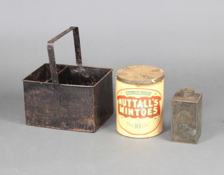 A metal "housekeepers" box, a tea canister and a sweet canister 