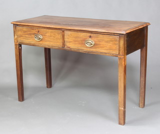 A 19th Century rectangular inlaid mahogany side table fitted 2 drawers 77cm h x 114cm w x 51cm d (some water damage to the top, escutcheons missing) 